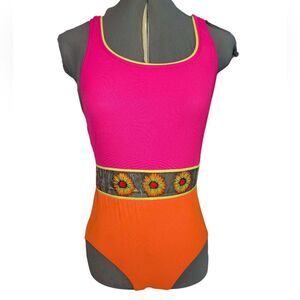 Vintage 80s Neon Florescent Clear Plastic Flower‎ Swimsuit NWT Rare